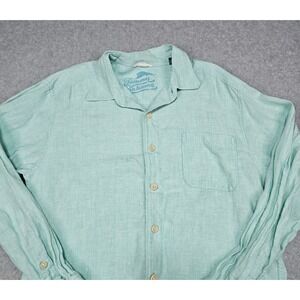 Tommy Bahama Linen Shirt Mens Large Blue Aqua Long Sleeve Button Up Breathable